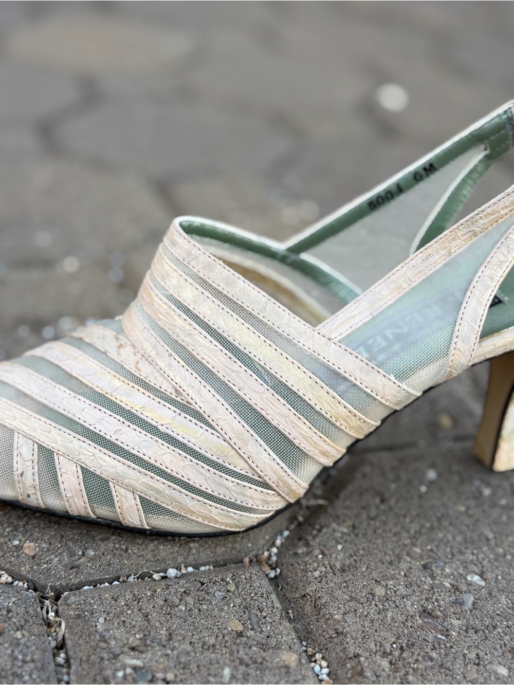 J.Renee Strappy Pointed Toe Heel in Light Cream and Pale Green